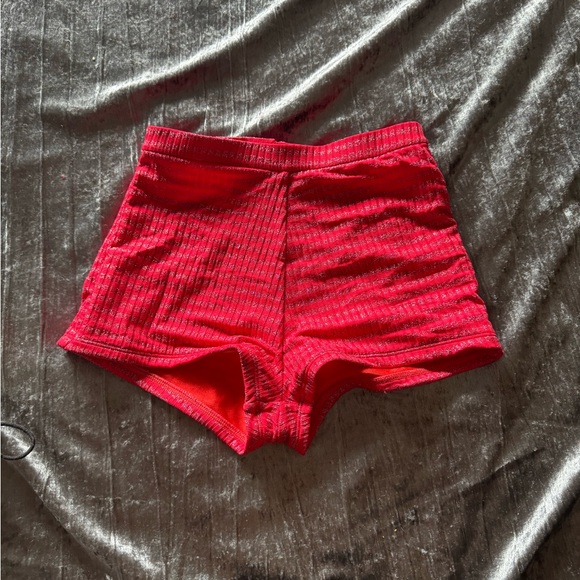 Pants - Red Women's Ribbed Shorts
